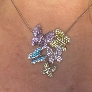 CZ Butterfly Necklace Pendant EUC